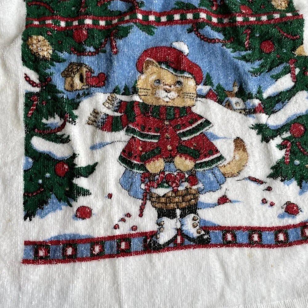 Vintage Christmas Classics Kitchen Towel Cat Kitten Anthropomorphic Set of 2